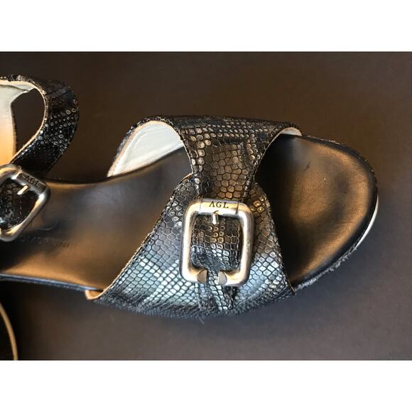 Attilio Giusti Leombruni Black Snake Skin Leather Platform Sandals Size 38.5 - Picture 4 of 12